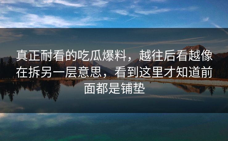 真正耐看的吃瓜爆料，越往后看越像在拆另一层意思，看到这里才知道前面都是铺垫