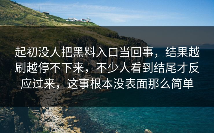 起初没人把黑料入口当回事，结果越刷越停不下来，不少人看到结尾才反应过来，这事根本没表面那么简单