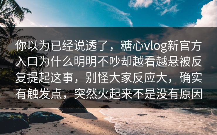 你以为已经说透了，糖心vlog新官方入口为什么明明不吵却越看越悬被反复提起这事，别怪大家反应大，确实有触发点，突然火起来不是没有原因