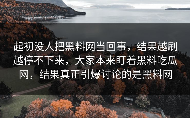 起初没人把黑料网当回事，结果越刷越停不下来，大家本来盯着黑料吃瓜网，结果真正引爆讨论的是黑料网